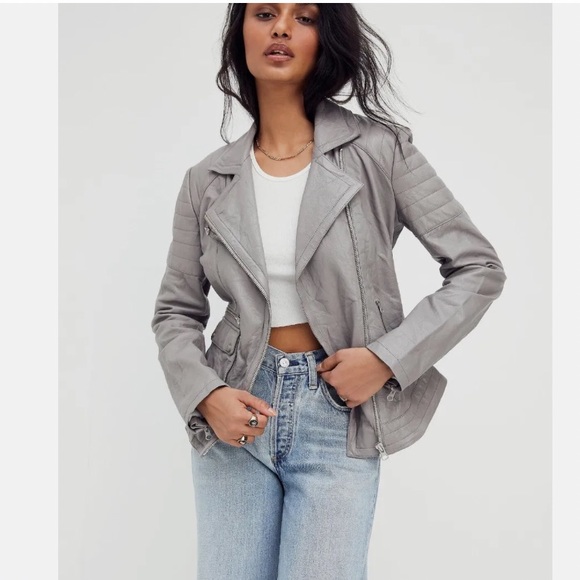 Free People I’ll Be Around Leather Moto Jacket